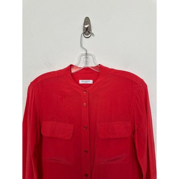 Equipment Femme Silk Collarless Button Down Shirt Coral Pink Work Women's Small - Picture 2 of 7